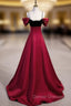 Burgundy Satin Black Velvet Spaghetti Straps Beading Prom Dress