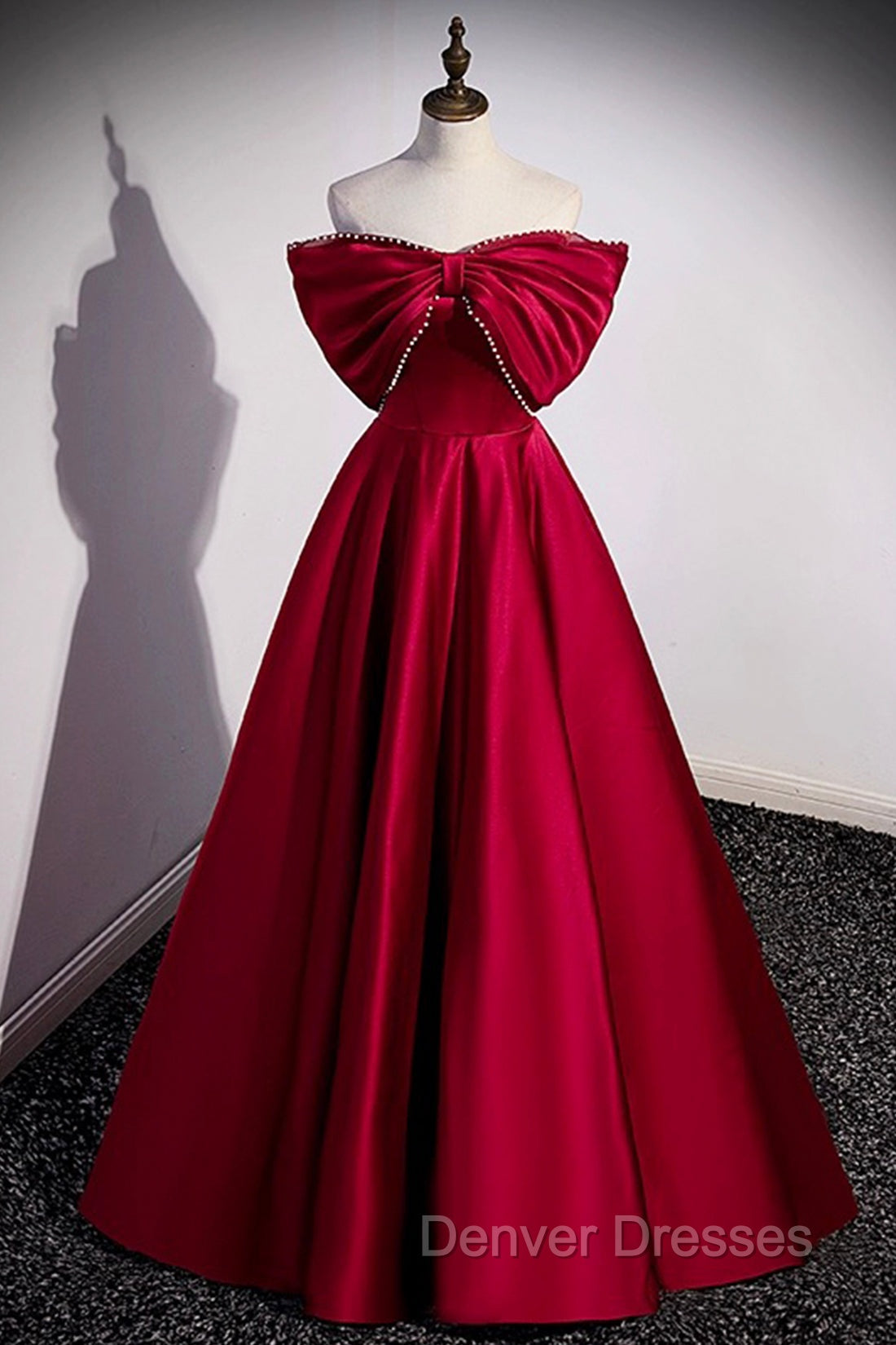 Burgundy Satin Floor Length Prom Dress, A-Line Off the Shoulder Evening Party Dress Secondary image
