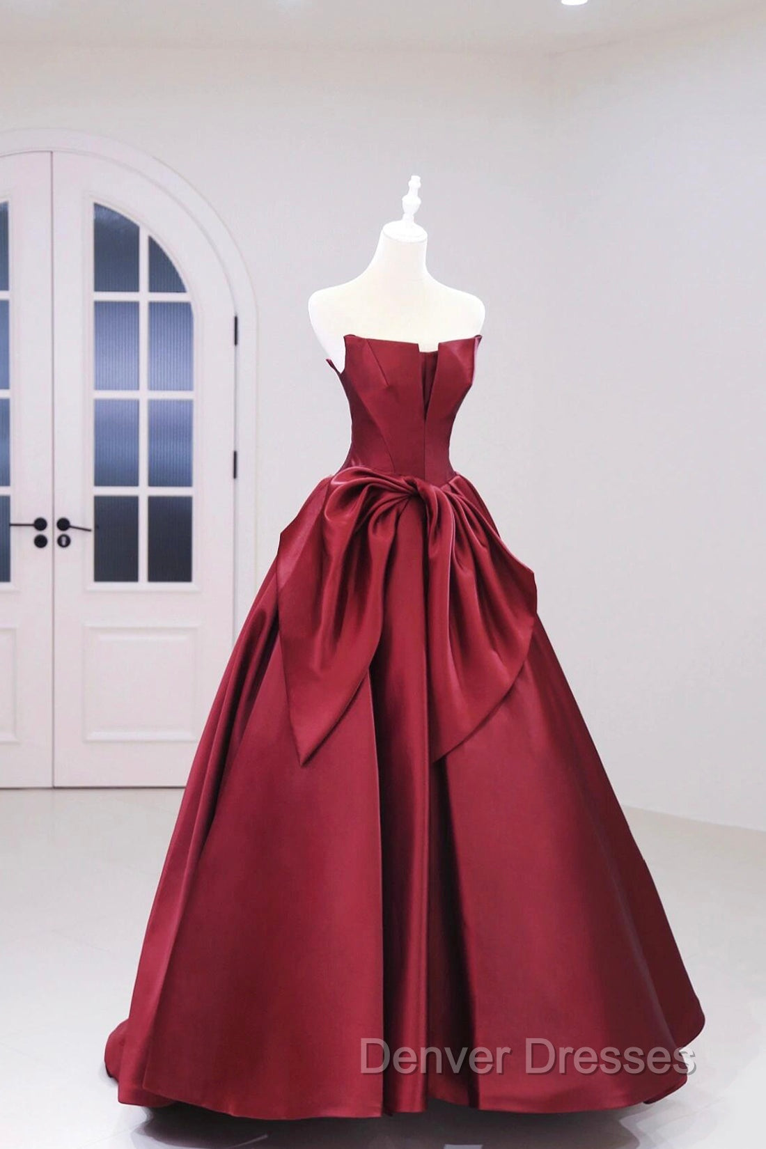 Burgundy Satin Floor Length Prom Dress, Beautiful A-Line Evening Party Dress Secondary image