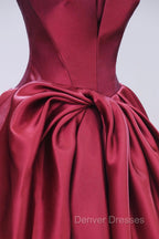 Burgundy Satin Floor Length Prom Dress, Beautiful A-Line Evening Party Dress