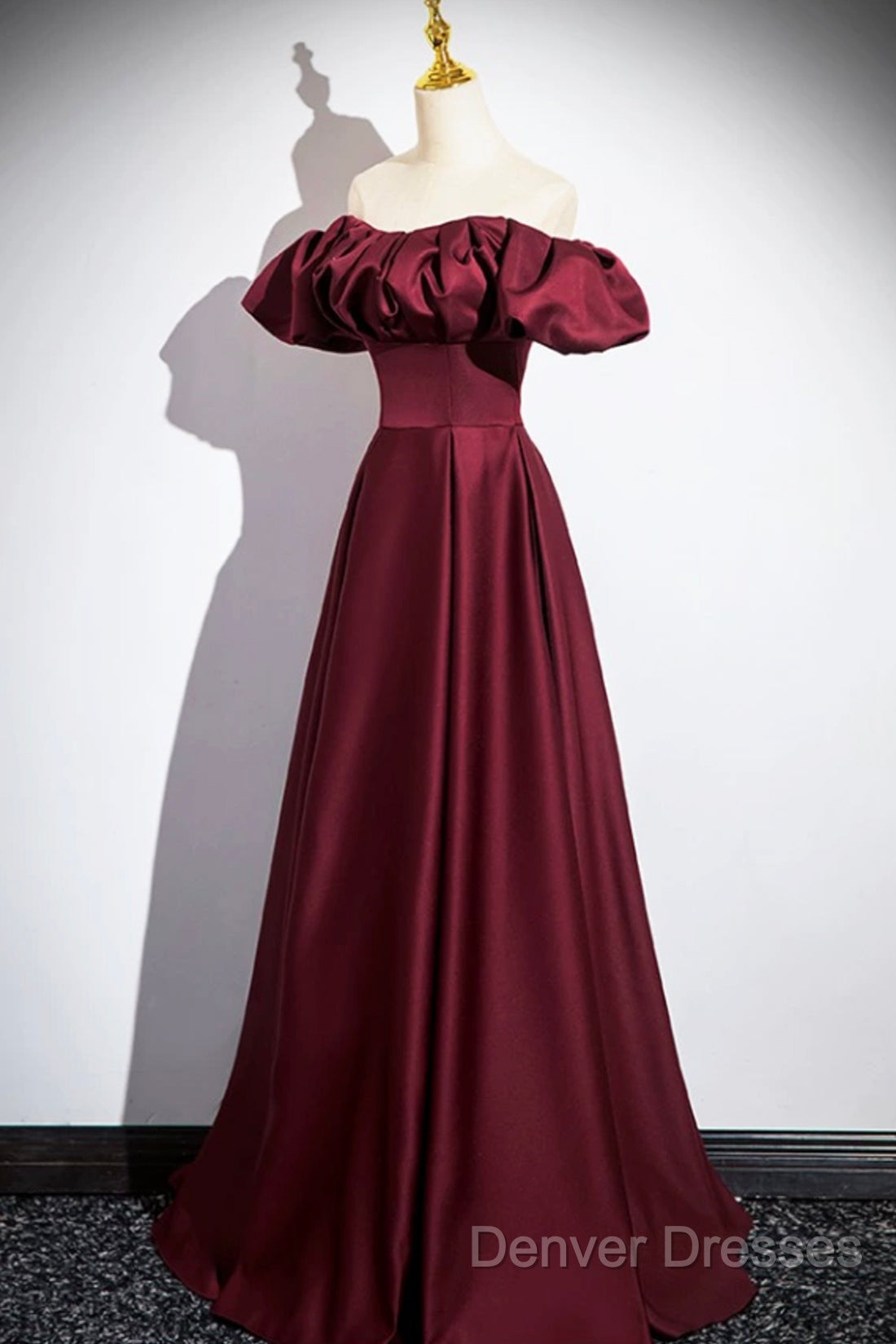 Burgundy Satin Floor Length Prom Dress, Simple A-Line Evening Party Dress Secondary image