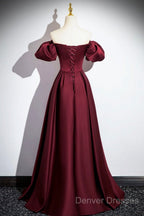 Burgundy Satin Floor Length Prom Dress, Simple A-Line Evening Party Dress