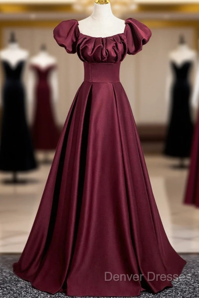 Burgundy Satin Floor Length Prom Dress, Simple A-Line Evening Party Dress Main image