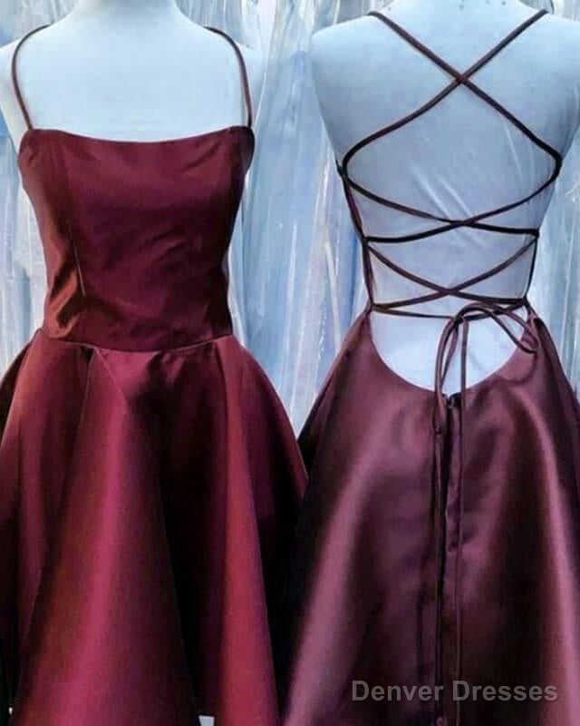 Burgundy Satin Lace-Up Skater Dress With Pockets Main image
