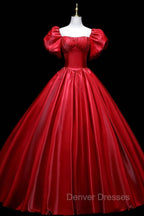 Burgundy Satin Long A-Line Prom Dress, Burgundy Formal Evening Dress