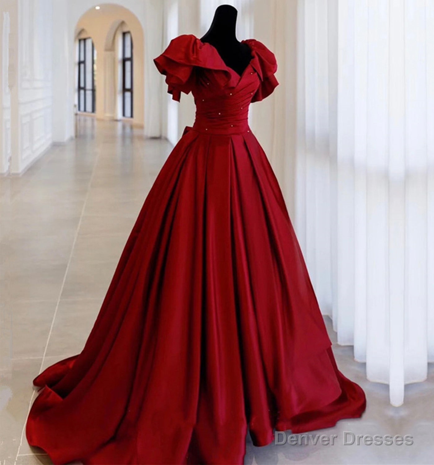 Burgundy Satin Long A Line Prom Dress,Elegant Evening Dress Main image
