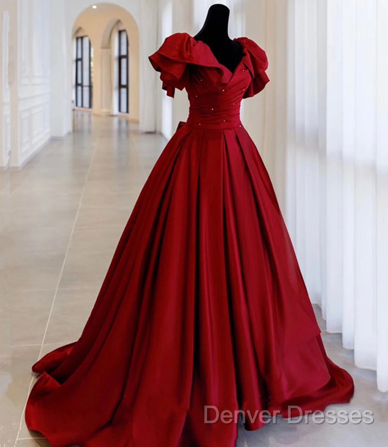 Burgundy Satin Long A Line Prom Dress Evening Dress Secondary image