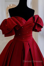 Burgundy Satin Long A Line Prom Dress Evening Dress