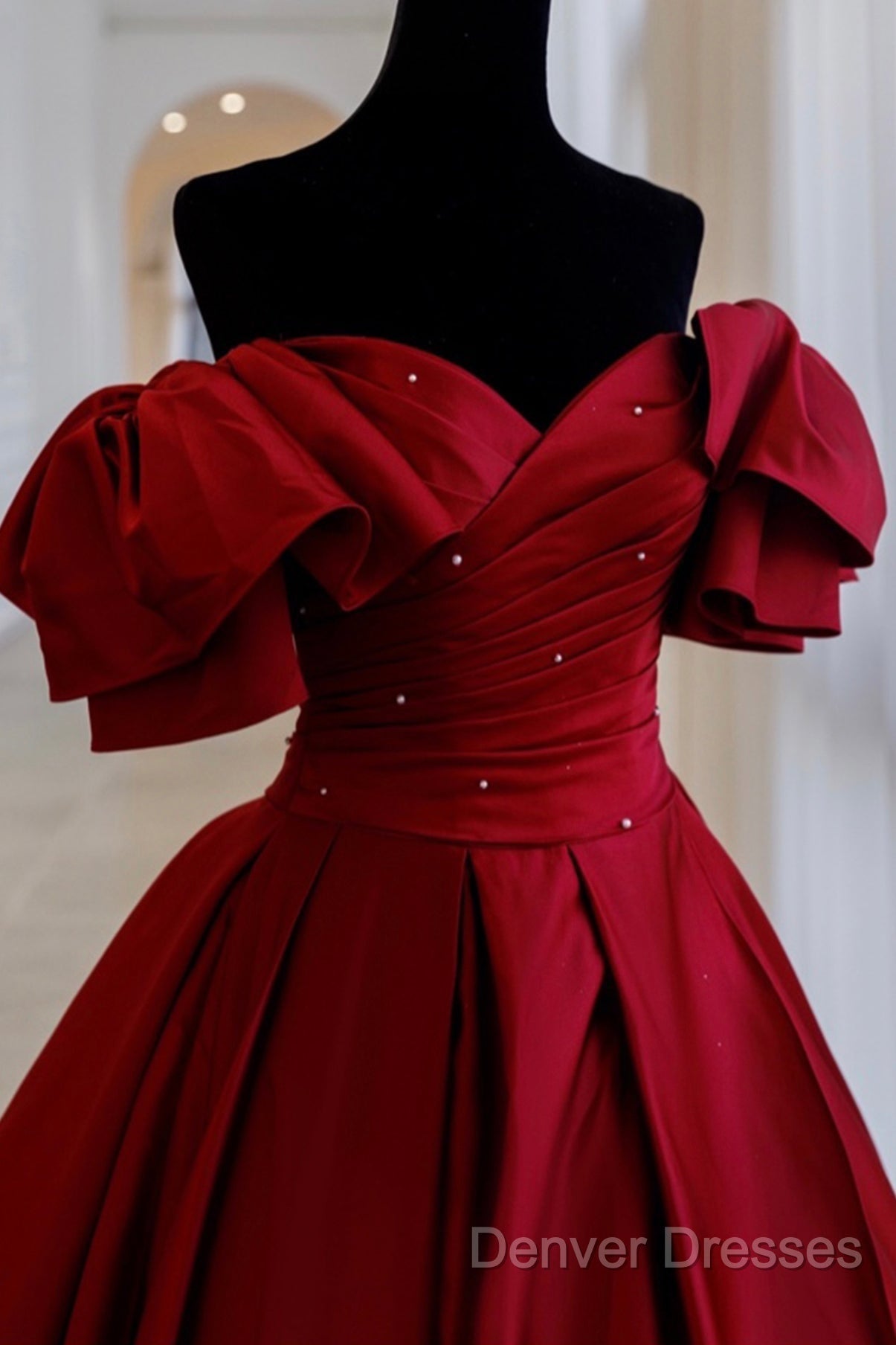 Burgundy Satin Long A Line Prom Dress Evening Dress