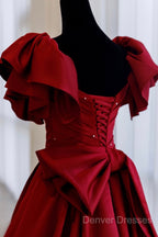 Burgundy Satin Long A Line Prom Dress Evening Dress