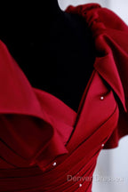 Burgundy Satin Long A Line Prom Dress Evening Dress