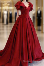 Burgundy Satin Long A Line Prom Dress Evening Dress