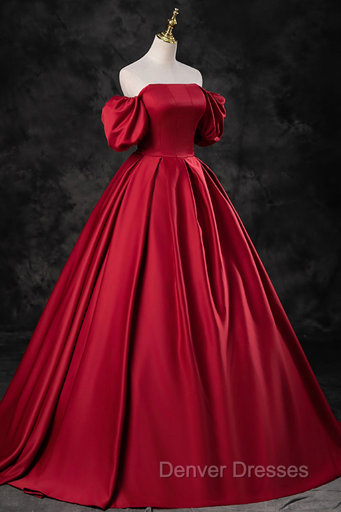 Burgundy Satin Long A-Line Prom Dress, Off the Shoulder Evening Party Dress Secondary image