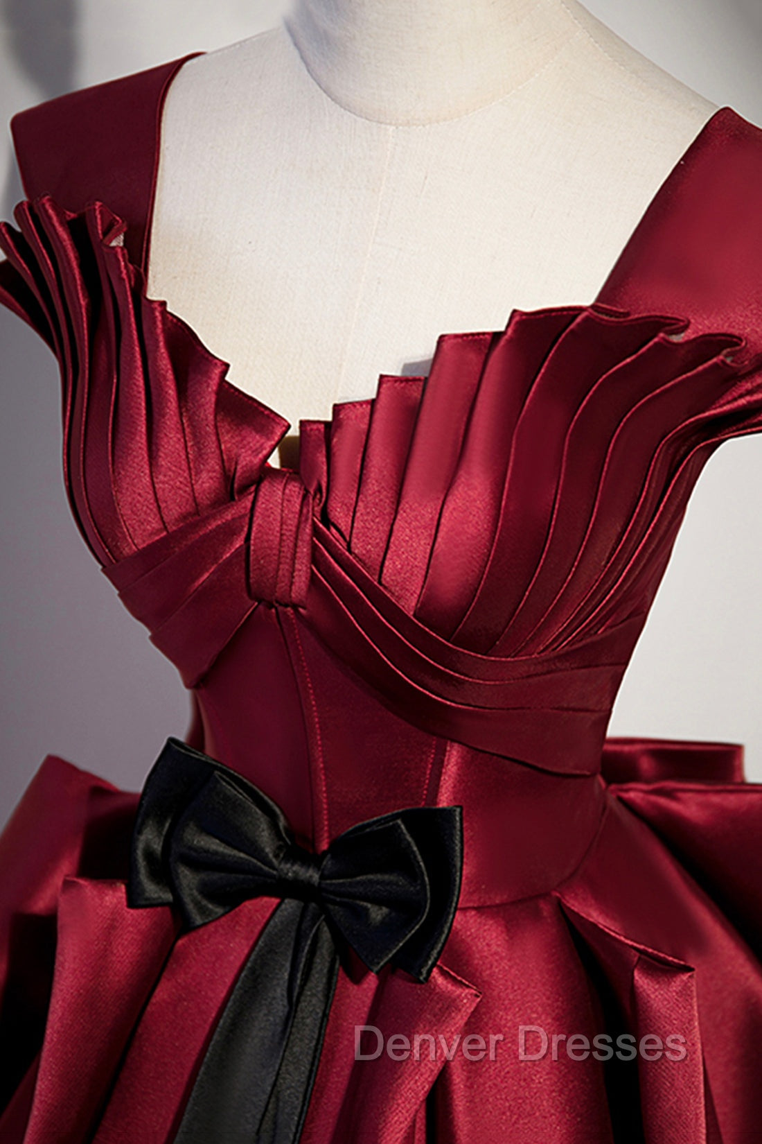 Burgundy Satin Long Prom Dress, Burgundy A-Line Evening Dress Secondary image