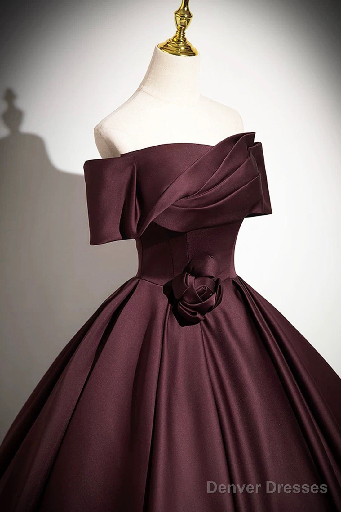 Burgundy Satin Long Prom Dress, Burgundy Off The Shoulder Formal Dress Secondary image