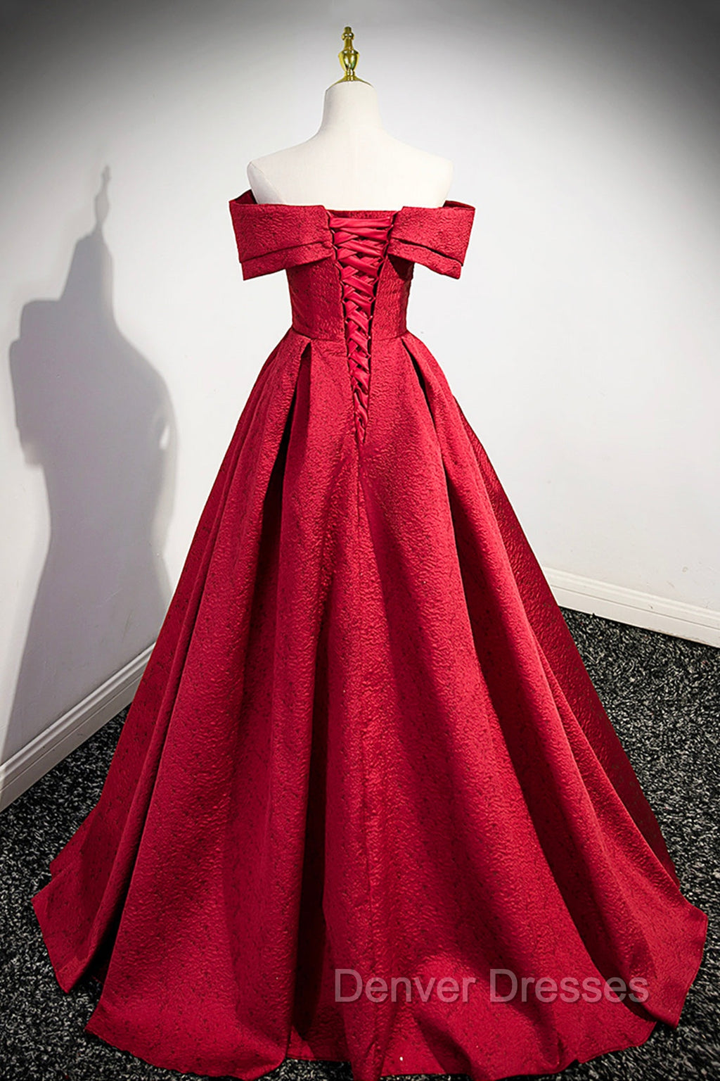 Burgundy Satin Long Prom Dress, Off Shoulder Evening Party Dress