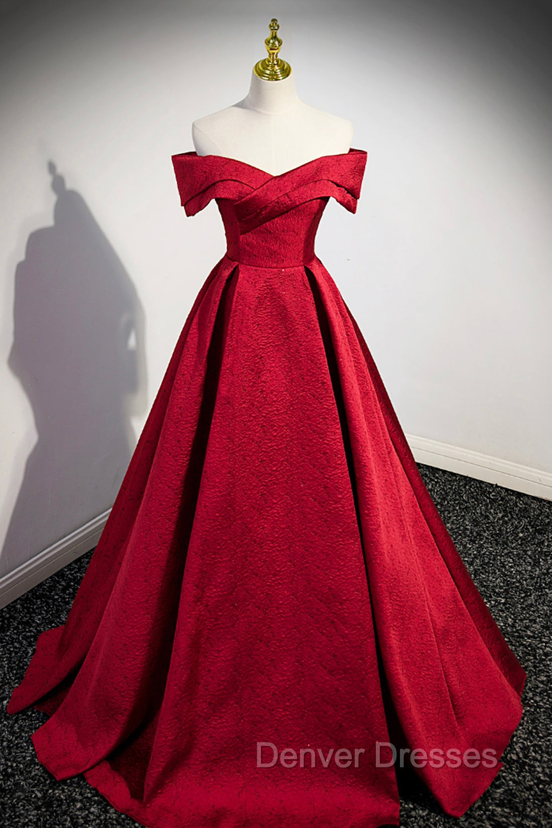 Burgundy Satin Long Prom Dress, Off Shoulder Evening Party Dress Main image
