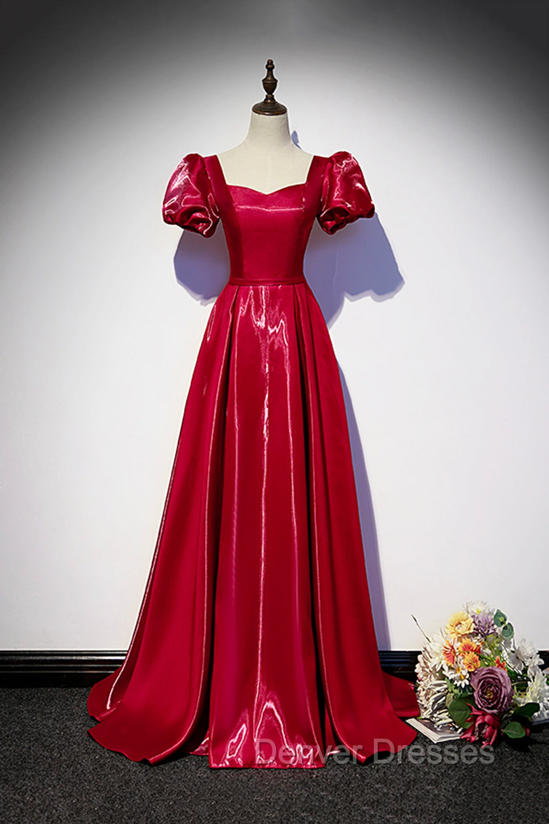 Burgundy Satin Long Prom Dress, Simple A-Line Evening Dress Main image