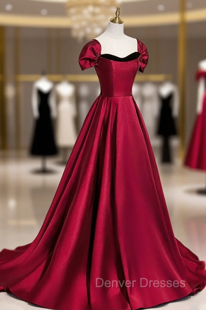 Burgundy Satin Long Prom Dress, Simple A-Line Evening Party Dress Secondary image