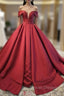 Burgundy Satin Off the Shoulder Formal Prom Dress