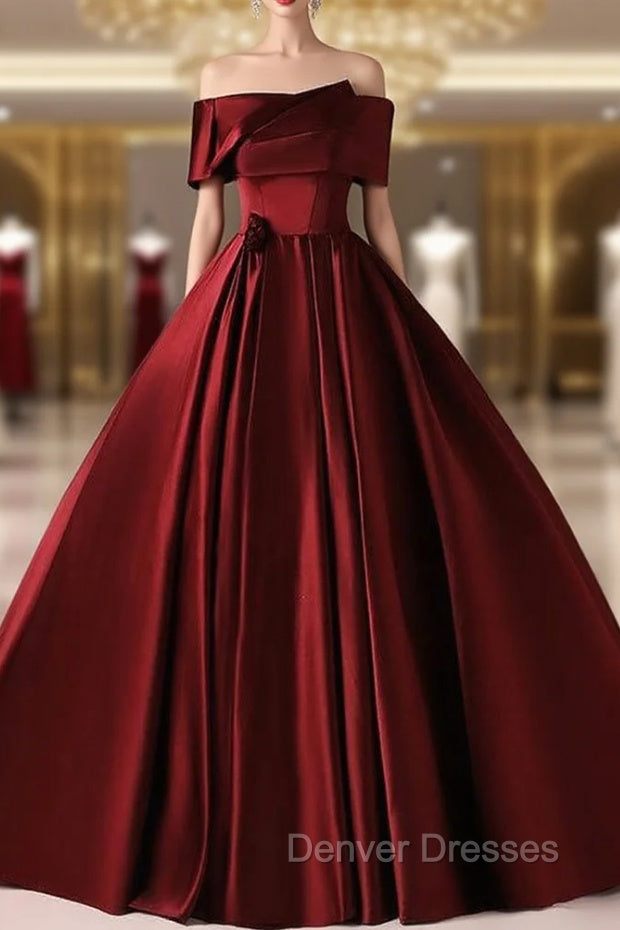 Burgundy Satin Off the Shoulder Quinceanera Dress Main image