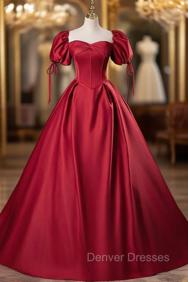 Burgundy Satin Puff Sleeve Strapless Quinceanera Dress Main image