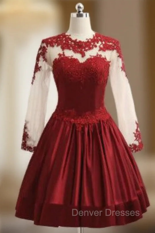 Burgundy Satin Short Lace Elegant Short Cocktail Dress Main image