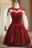 Burgundy Satin Short Lace Elegant Short Cocktail Dress