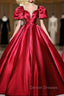 Burgundy Satin Short Sleeve Quinceanera Dress