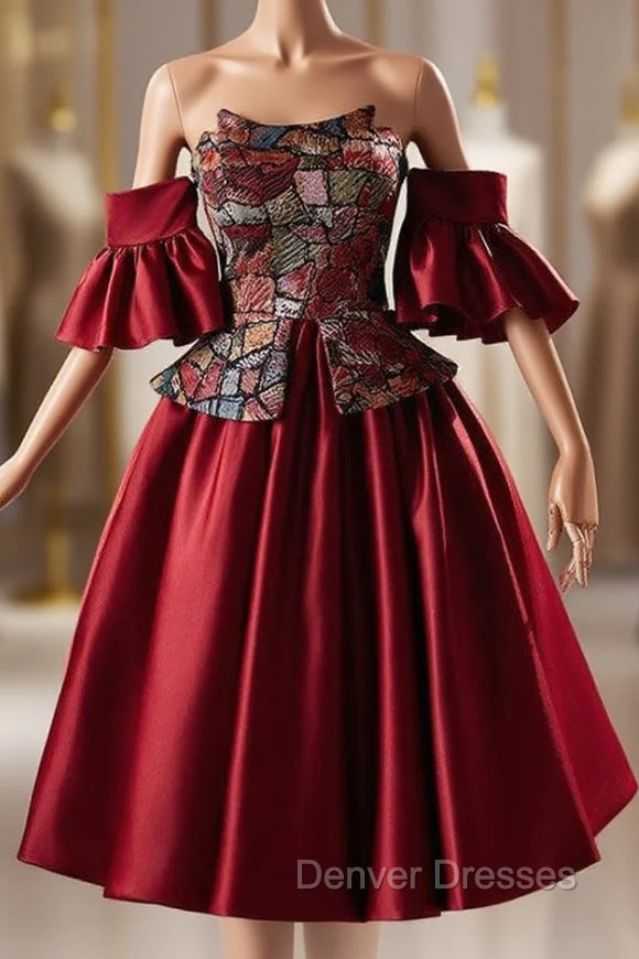 Burgundy Satin Strapless Homecoming Dress