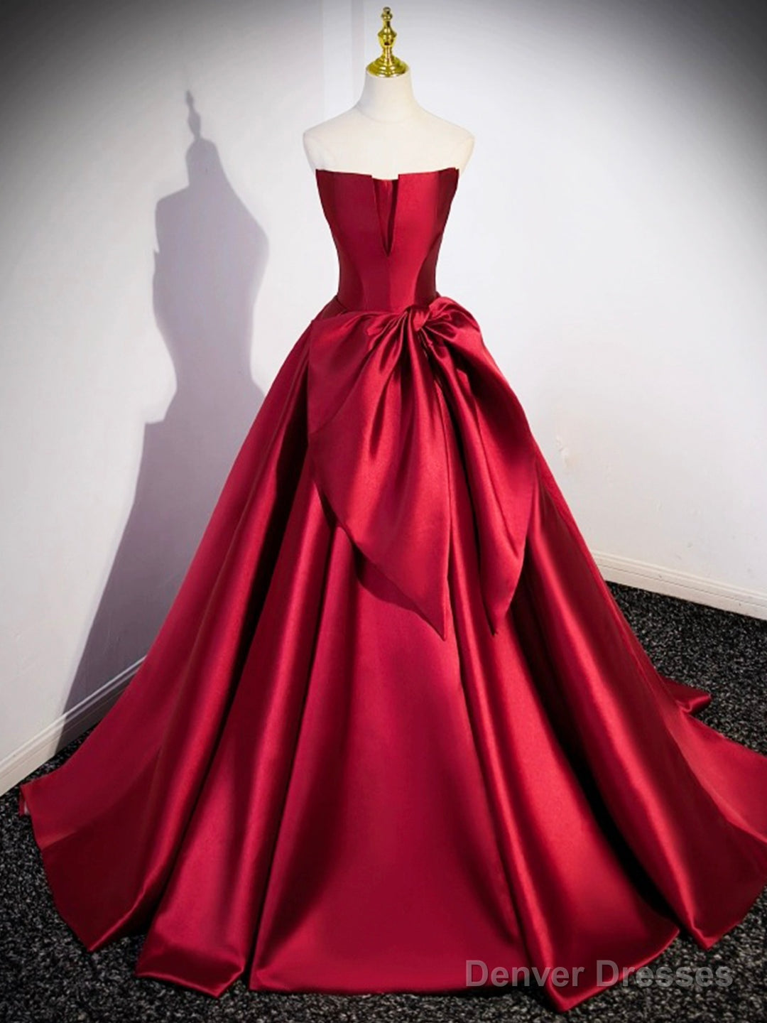 Burgundy Satin Strapless Long Prom Dress, Beautiful A-Line Evening Party Dress Main image