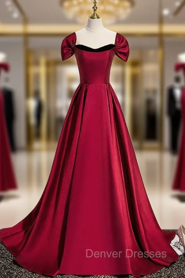 Burgundy Satin Strapless Prom Dress With Detachable Sleeve Main image
