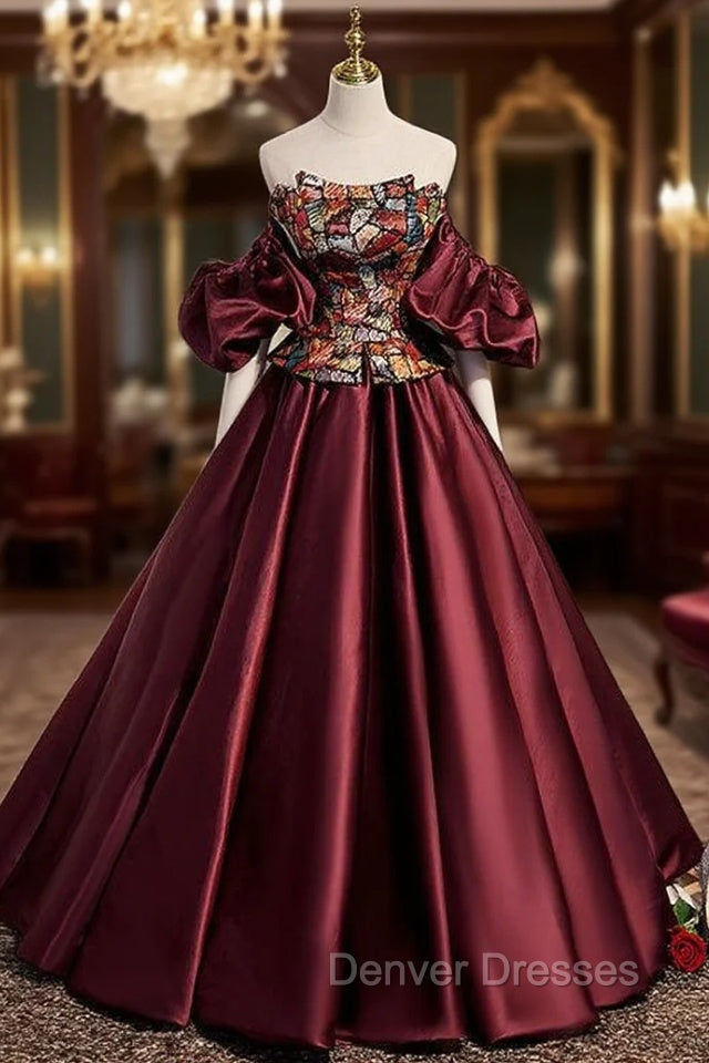 Burgundy Satin Strapless Prom Dress Main image