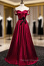 Burgundy Satin Sweetheart Prom Dress With Belt