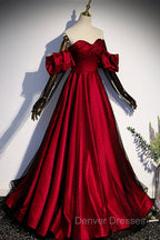 Burgundy Satin Tulle Long Prom Dress Evening Dress