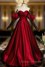 Burgundy Satin Tulle Long Prom Dress Evening Dress