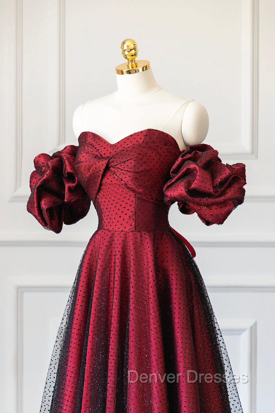 Burgundy Satin Tulle Long Prom Dress, Off Shoulder Evening Party Dress Secondary image