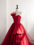 Burgundy Satin Tulle Long Prom Dress, Burgundy Formal Evening Dress