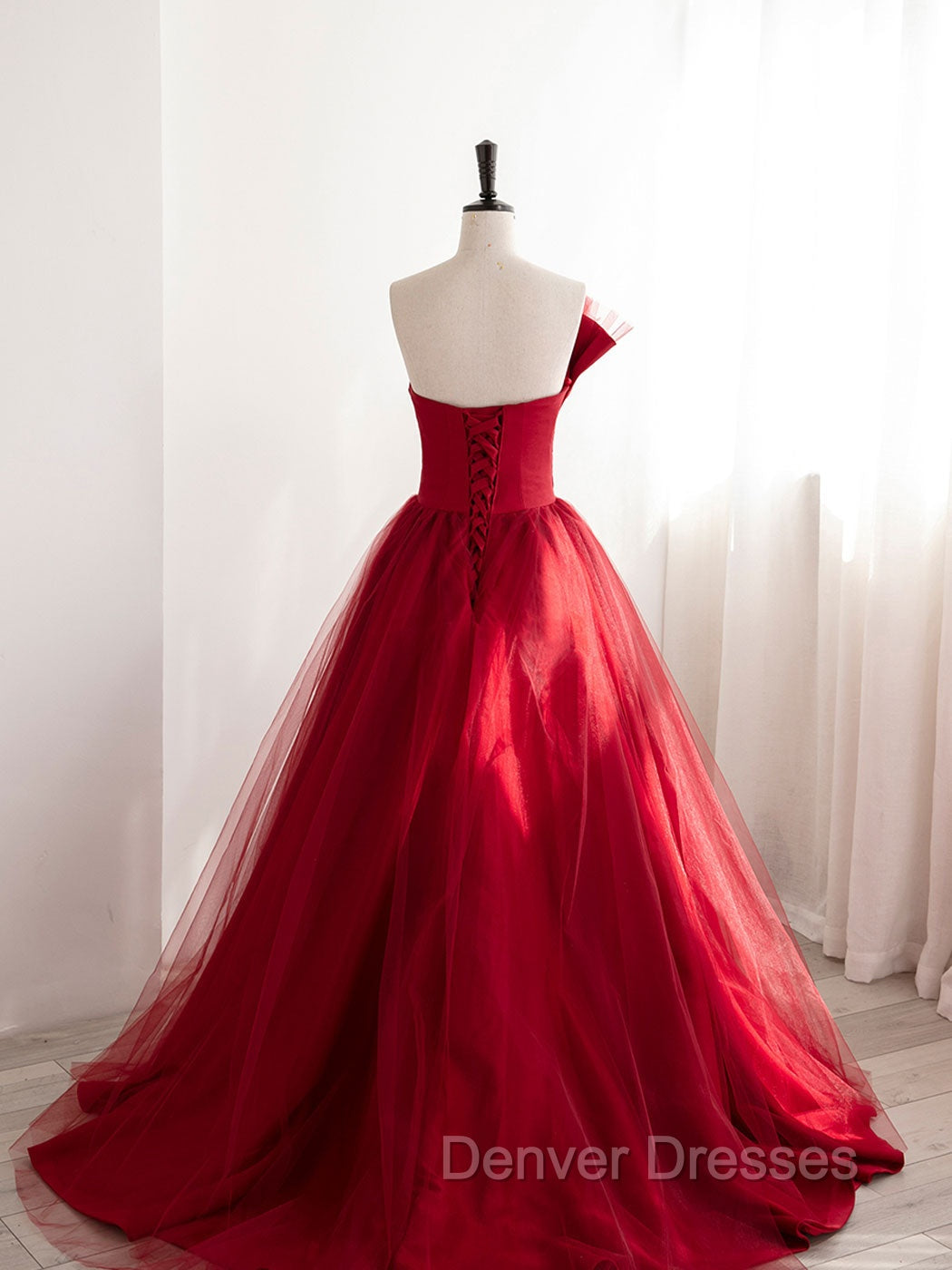 Burgundy Satin Tulle Long Prom Dress, Burgundy Formal Evening Dress