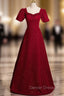 Burgundy Sequare Puff Sleeve Prom Dress