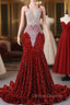Burgundy Sequins Mermaid Lace Prom Dress