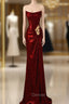 Burgundy Sequins Strapless Pleats Prom Dress