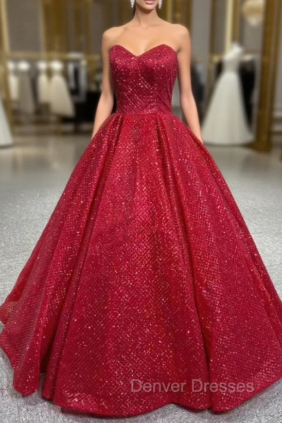 Burgundy Sequins Strapless Prom Dress Main image