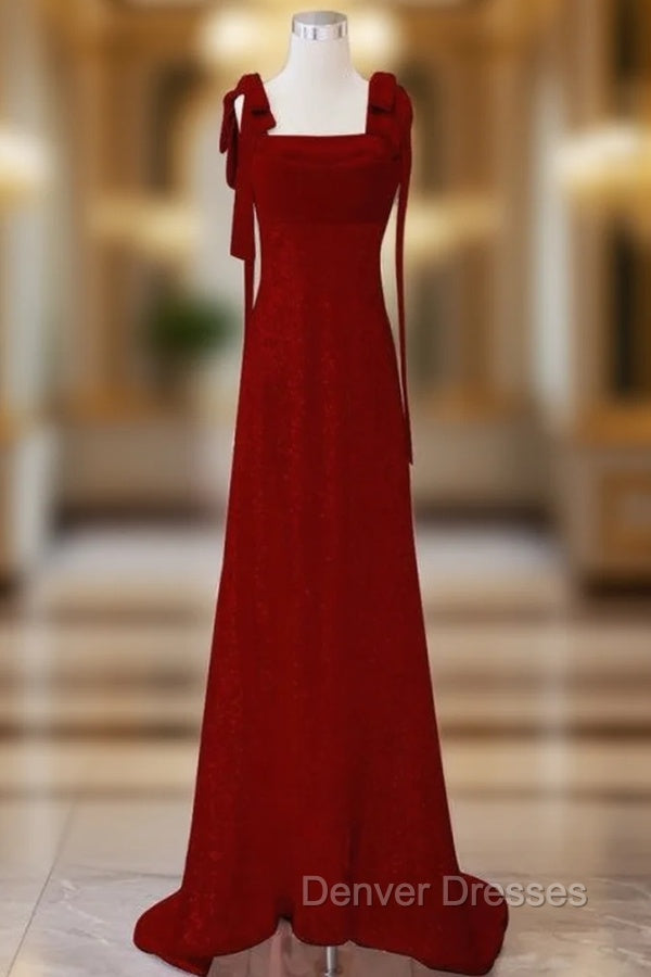 Burgundy Sequins Straps Long Prom Dress