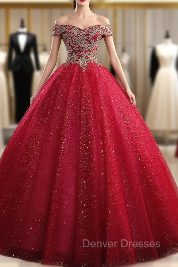 Burgundy Sequins Tulle Beading Quinceanera Dress Main image