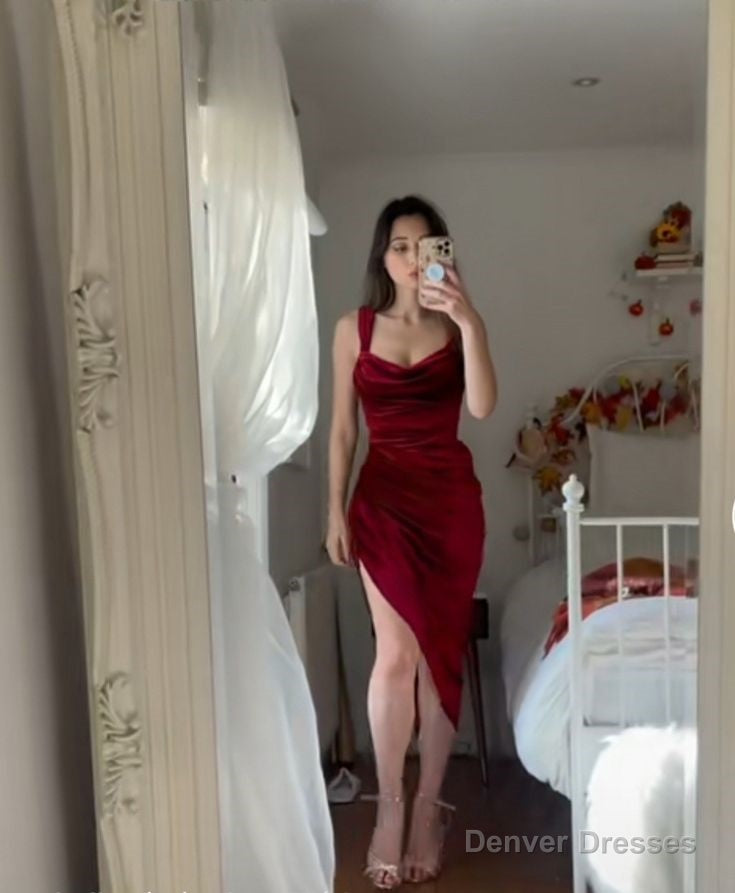 Burgundy Sheath Short Party Dress Simple Prom Dress