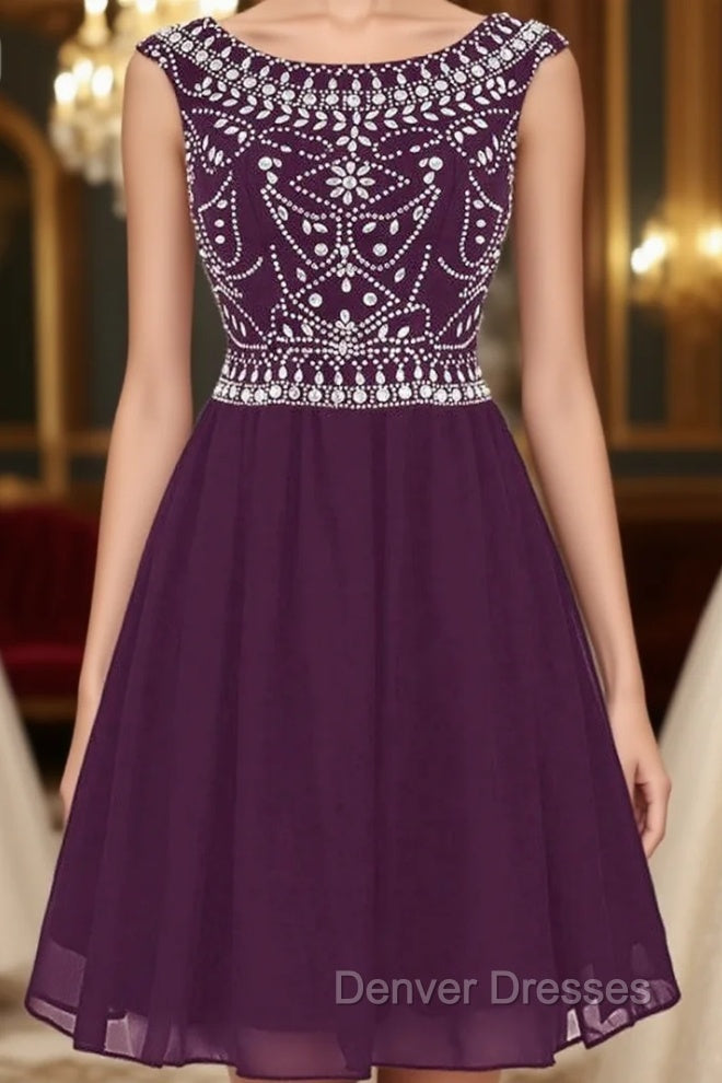 Burgundy Short Mini Chiffon Scoop Cap Sleeve Homecoming Dress Main image