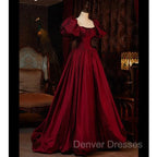 Burgundy Short Sleeves Floor Length Long Evening Dress Ball Gown Formal Dress prom Dress shops