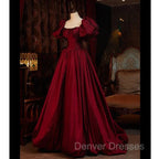 Burgundy Short Sleeves Floor Length Long Evening Dress Ball Gown Formal Dress prom Dress shops