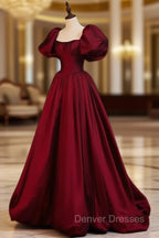 Burgundy Short Sleeves Floor Length Long Evening Dress Ball Gown Formal Dress prom Dress shops